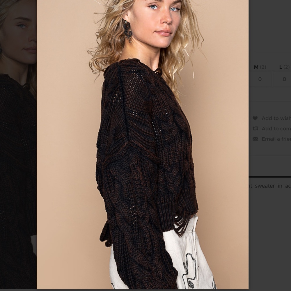 POL “ Chrissy” POL Vintage Washed Distressed Cropped Sweater 79 - Picture 3 of 6